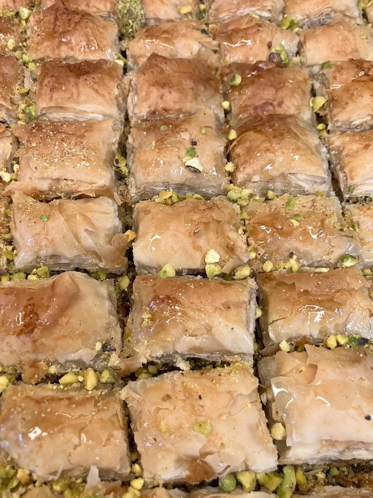 Fresh pistachio baklava at Adonis Market